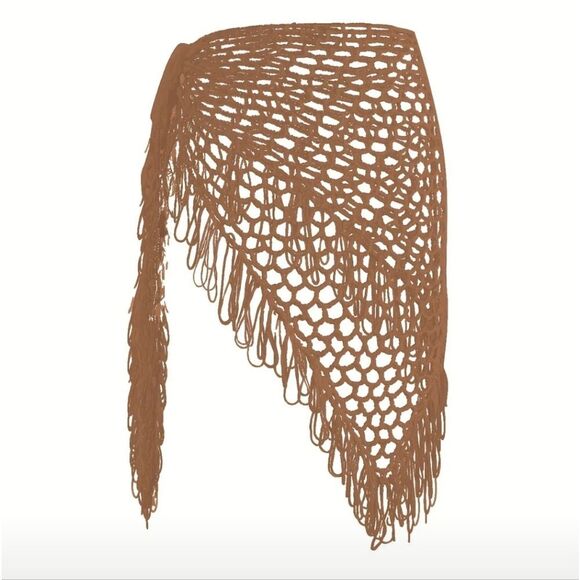New Bohohemin Khaki Crochet Fringe Skirt Swimsuit Cover Up - Picture 6 of 9